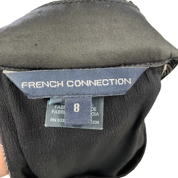 French Connection Black Gray Feather Print Retro Fit & Flare Dress 8 - Picture 10 of 11